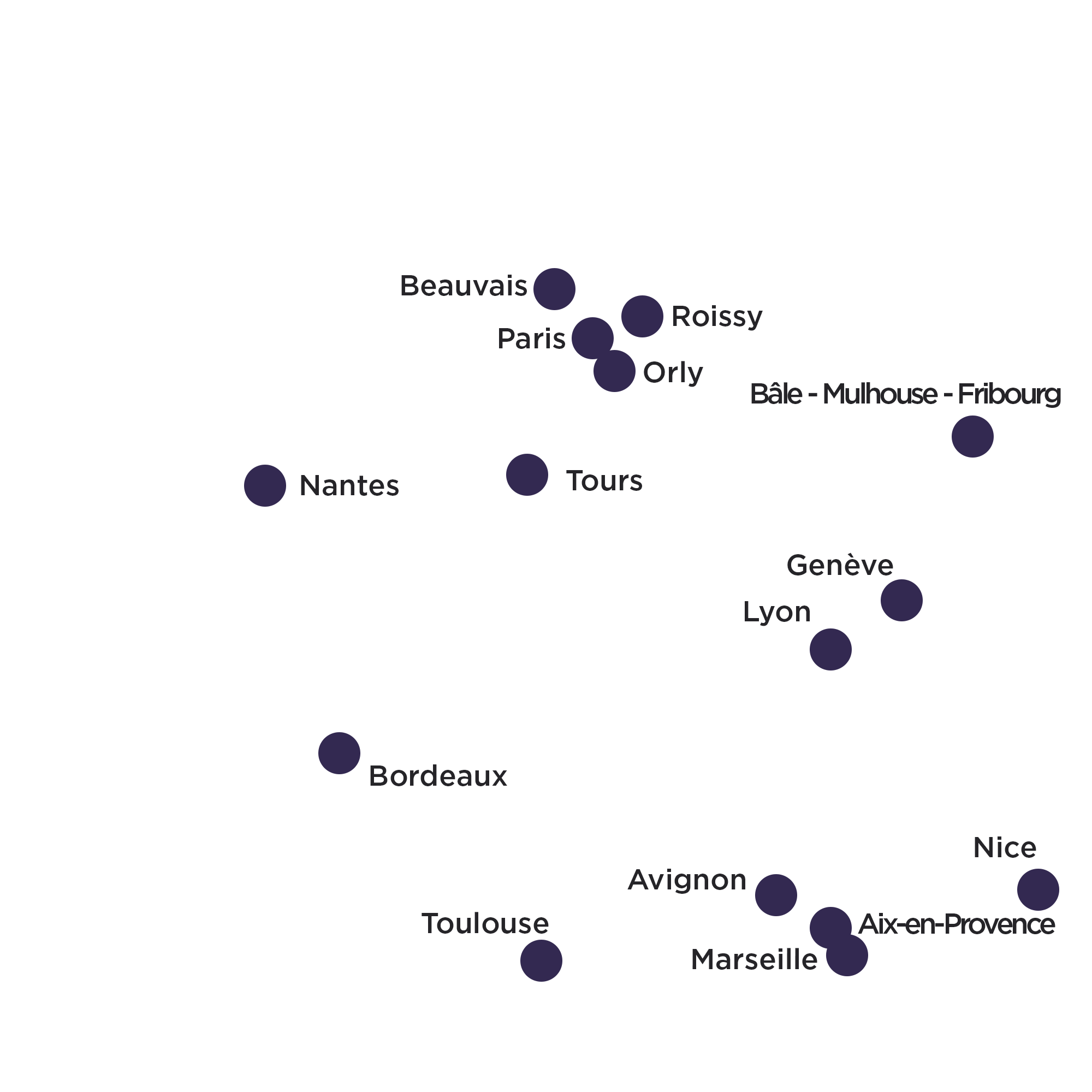 French map with some location points